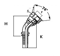 sezione FEMMINA  45°  GAS CIL. BSP SV. 60°