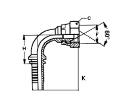 sezione FEMMINA 90°  GAS CIL. BSP SV. 60°