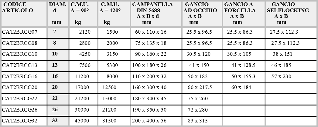 scheda TIRANTE IN CATENA GRADO 80 2 BRACCI